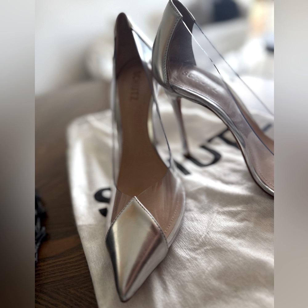 SCHUTZ Silver Pointed Toe Heels - Picture 3 of 5